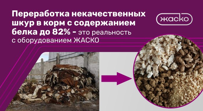 Переработка некачественных шкур в корм с содержанием белка до 82% - это реальность с оборудованием ЖАСКО